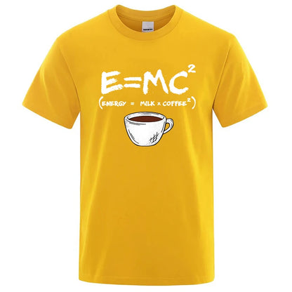 Summer Men's T-shirt 100% Cotton Casual Funny Energy=Milk+Coffee Print Men Cool Loose O-neck Tops For Men Short Sleeve Male Tees