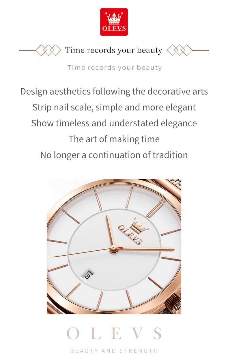OLEVS Watches For Women Quartz Waterproof Watch Luxury Lady's Watch Stainless Steel Rose Gold Set Gift Box