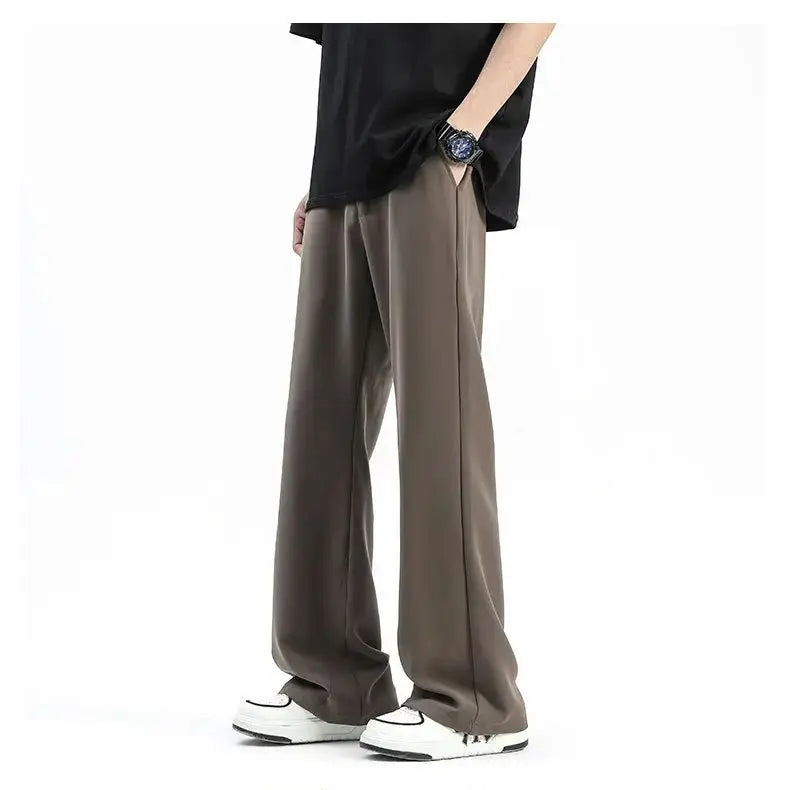 Summer Black Micro Flare Suit Trousers Men's Premium Feeling Ice Silk Loose