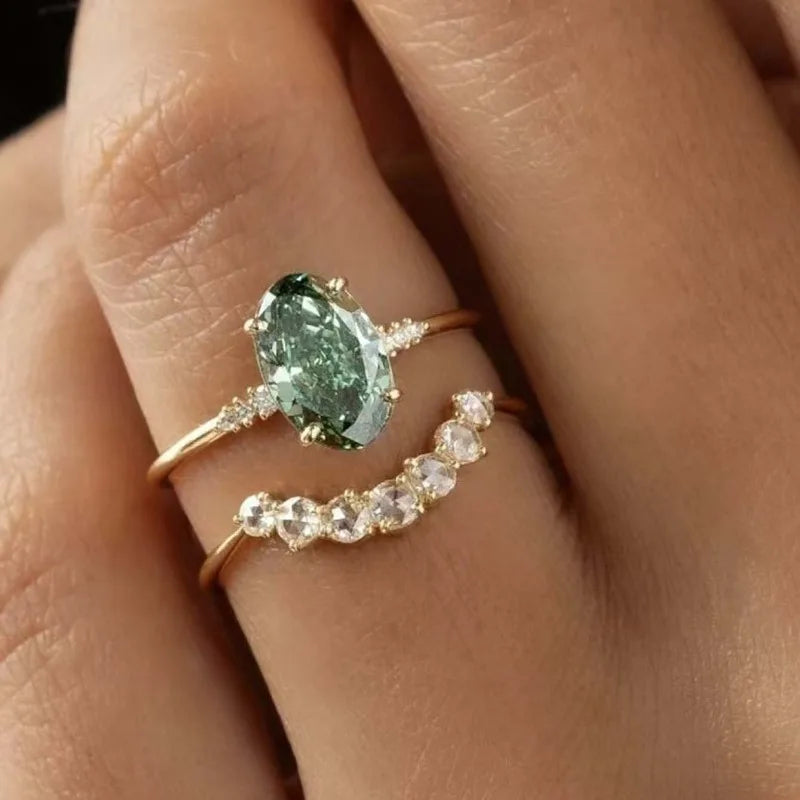 S925 Silver 2CT Green Moissanite Ring Exquisite Jewelry Plated with 18k Gold Suitable for Gift Giving Anniversary Birthday Gift