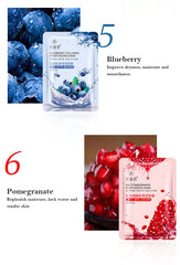 12 Pieces Blueberry Facial Masks Aloe Cucumber Peach Fresh Fruit Moisturizing Face Mask Sheets for Beauty Facial Skin Care