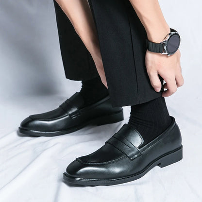 Ripe-young Men's Concise Leather Loafers Grace Business Shoes Fashion Black Formal Dress Luxury Slip-on Casual Shoes Office Men