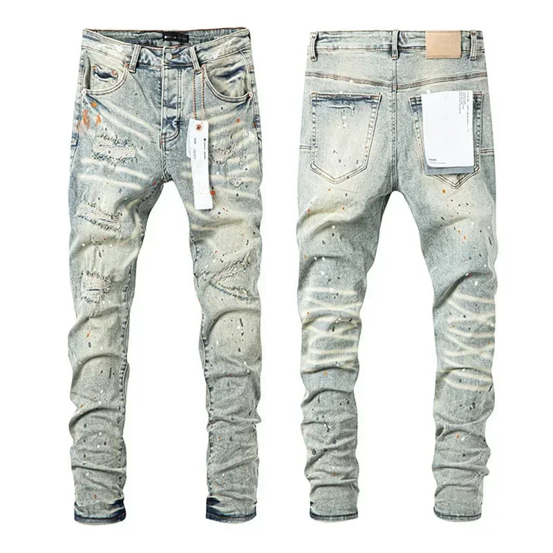 Purples jeans Men personalized cat whisker trousers American straight leg