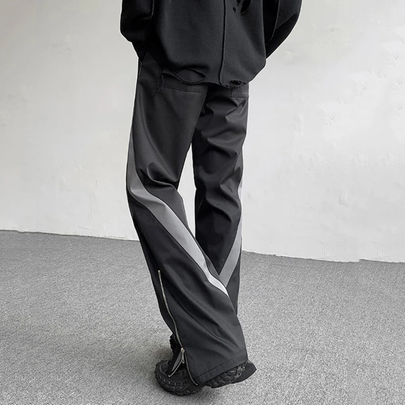 Men's Suit Pants Spliced Side Zippers Boot-cut Bottom Straight Leg Contrast Color