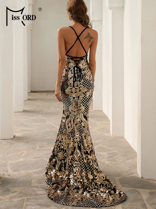 Evening Dresses: Maxi Evening Dress Elegant Women Spaghetti Strap V Neck Side