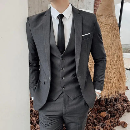Men's Business Casual (suit + Vest + Trousers) Solid Color Fashion Handsome Slim Bridegroom Bridegroom Wedding 3/2 Piece Set
