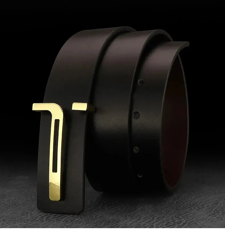 3.8cm Fashion Men's Belts High Quality Designer Luxury Famous Genuine Leather Belt Jeans Formal Cowskin Black Male Waist Strap
