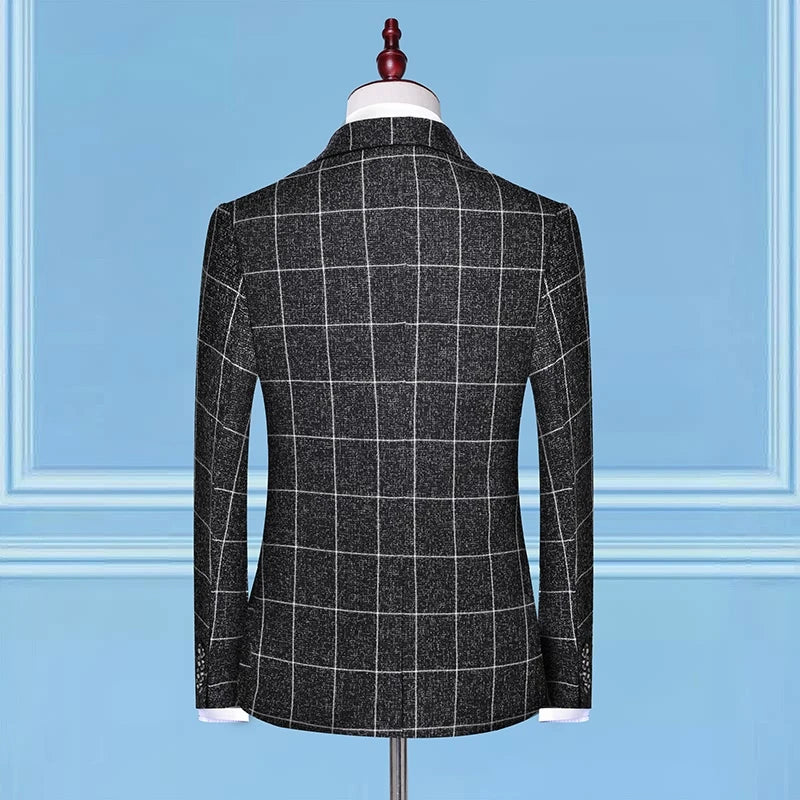 British Style Men Plaid Vest Blazer Pants 3 Pieces Set / Male Fashion High End