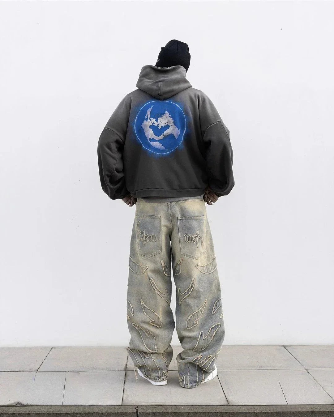 Ripped Raw Edge Embroidered Denim Trousers Retro Harajuku Baggy Jeans Y2k