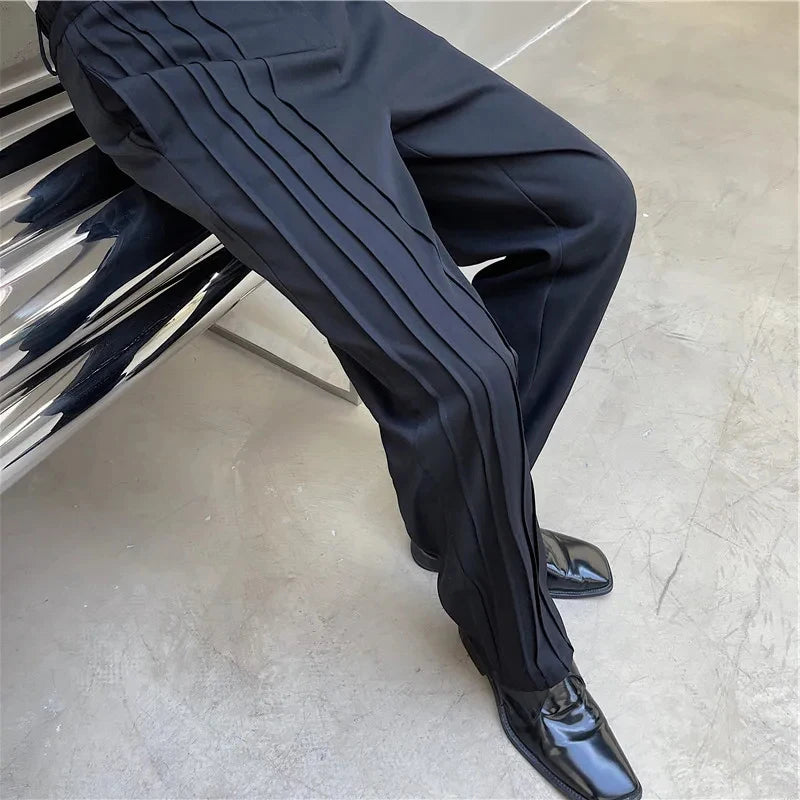 Pleated Splicing Design Casual Suit Pants Men's Stylish Stretch Waist Trendy