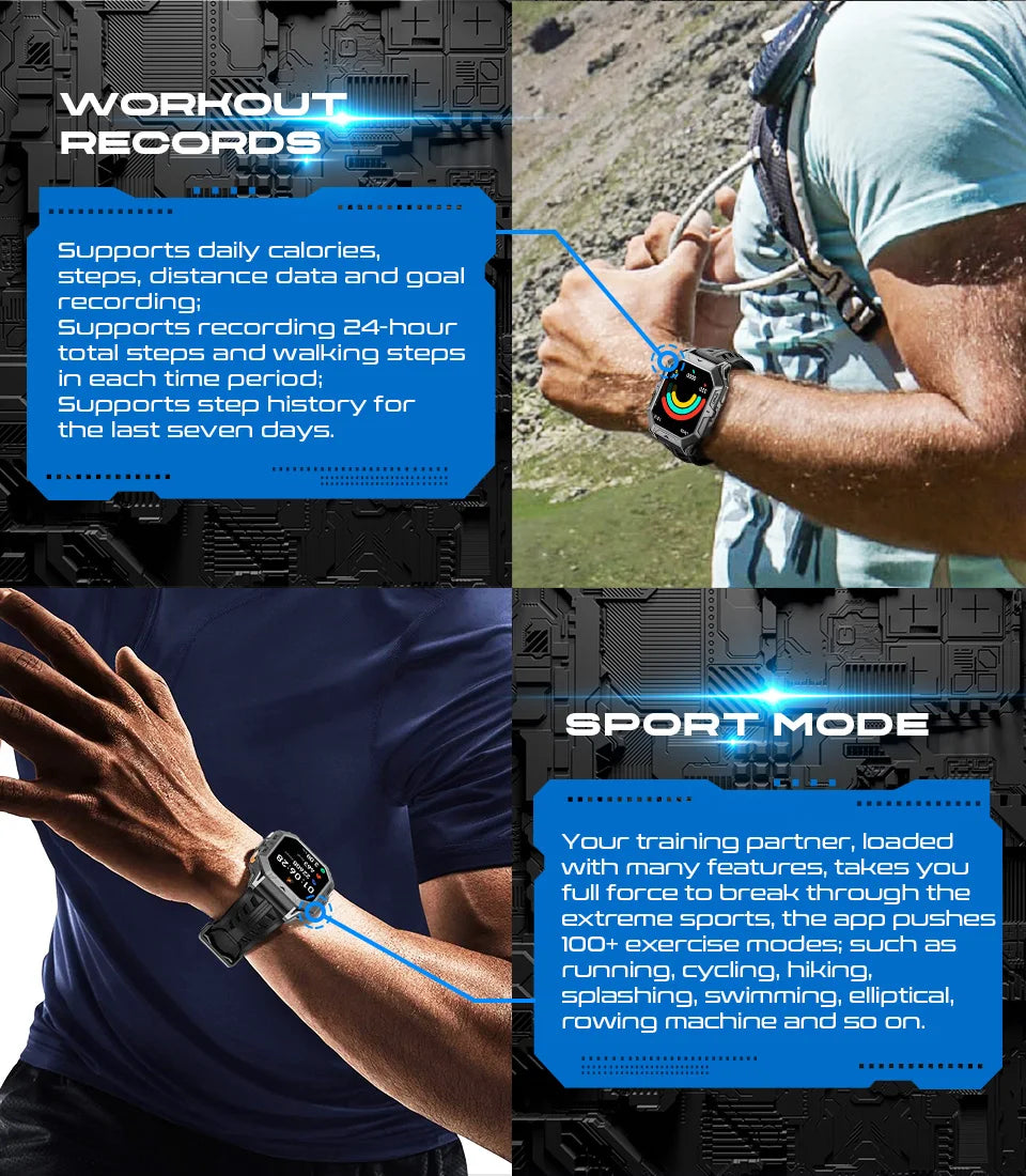 MISIRUN Smart Watch 1000mAh Battery 2.13 Inch AMOLED Screen Men Watch Compass 1ATM Waterproof Bluetooth Call Sports Smartwatch