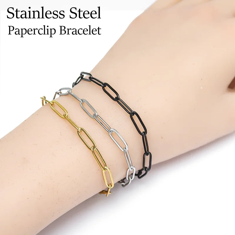 10 Pieces Paper Clip Bracelet Gold Color Stainless Steel PaperClip Link Chain for Women