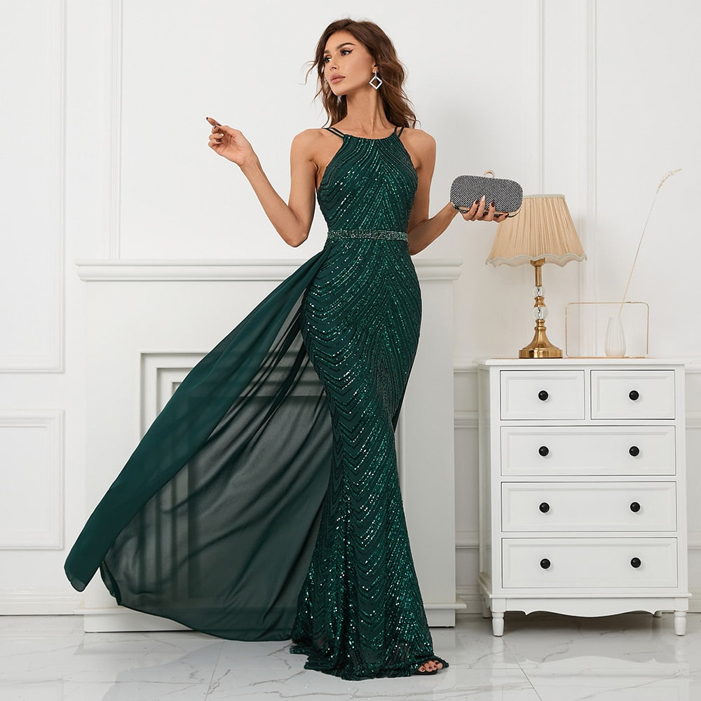 Evening wear Dresses: Evening Dress for Party With Detachable Chiffon Train for Ladies