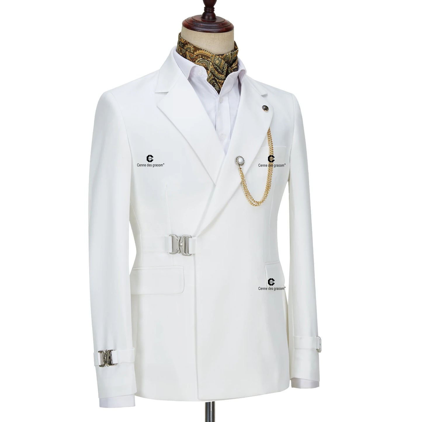 Tuxedo for Mens: White Blazer Jacket Pants Set Suits For Men Metal Side Release