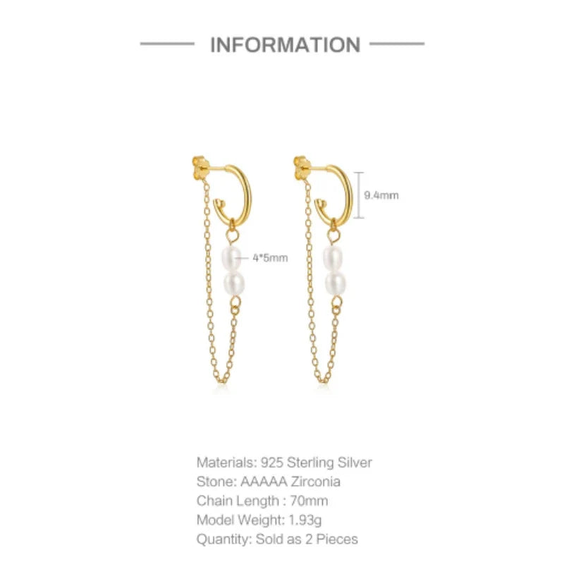 Aide 925 Sterling Silver Long Chain Tassel Baroque Irregular Pearl Dangle Earrings for Women C Shape Earrings Jewelry Pendientes