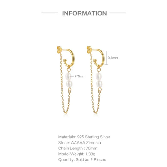 Aide 925 Sterling Silver Long Chain Tassel Baroque Irregular Pearl Dangle Earrings for Women C Shape Earrings Jewelry Pendientes