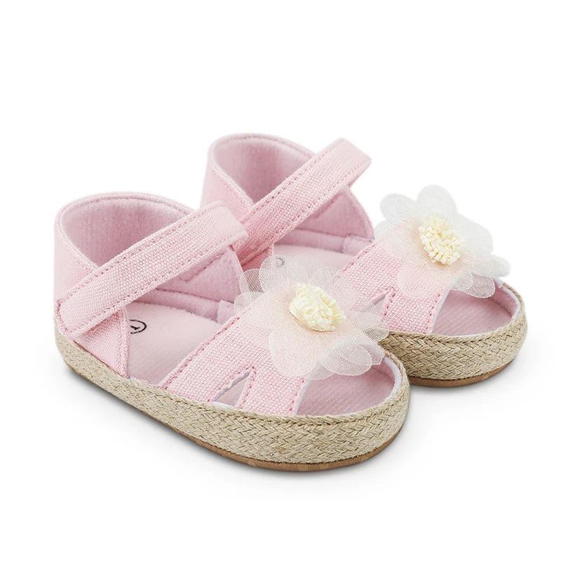Baby Girls Spring Fashion Cute Casual Soft Retro Breathable Flower Decorate Soft Bottom Non-Slip Toddler Shoes Casual Shoes
