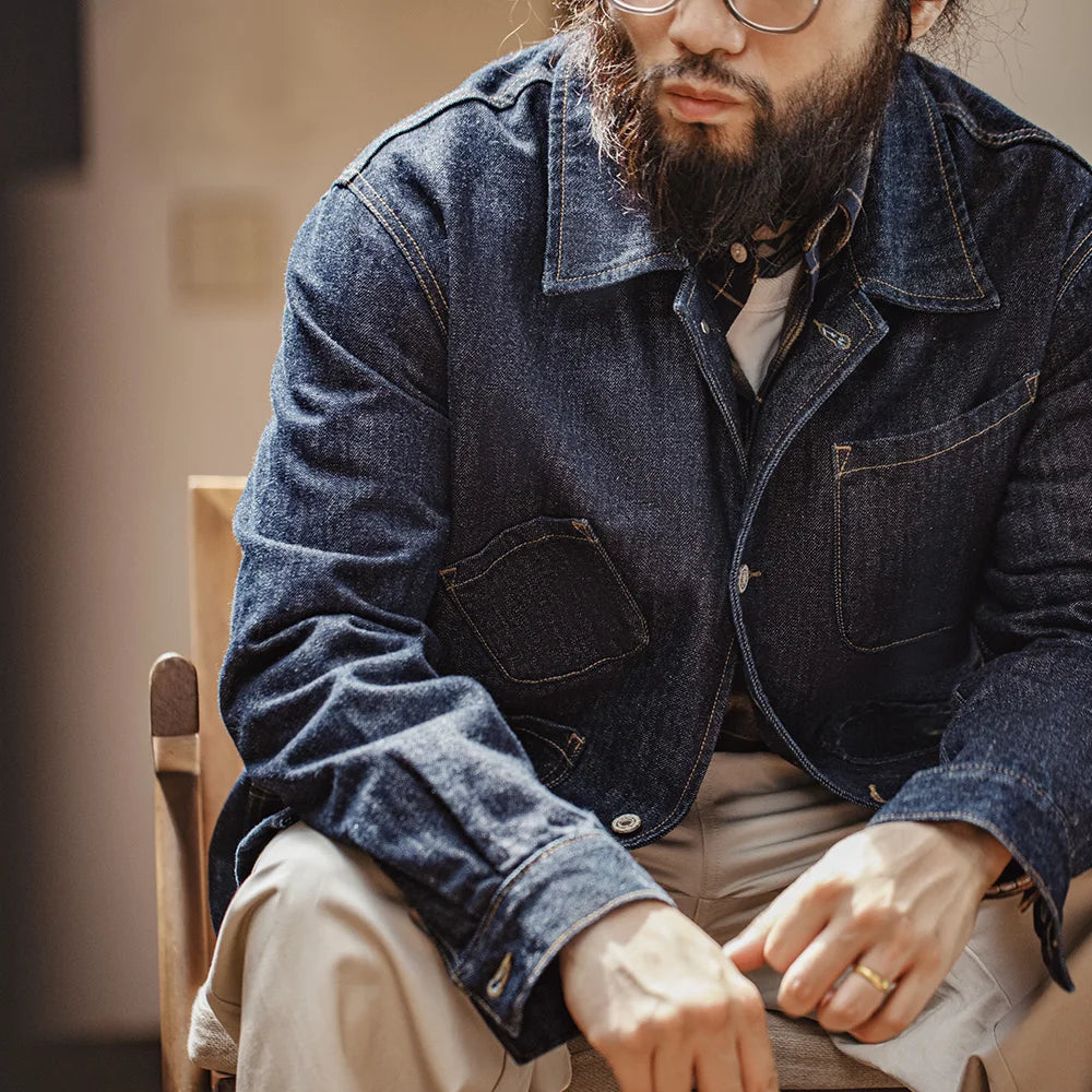 Retro Four-pocket 14oz Jacket Lapel Single-breasted Denim Jacket