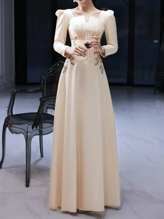 Square Collar Elegant Slim Waist Appliques Wedding Party Dresses