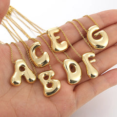 Gold Color Chunky Balloon Bubble Initial Letter Pendant Choker Necklaces