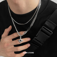 Hip Hop Zircon Star Double Layer Necklace For Men Women Trend Charm Titanium