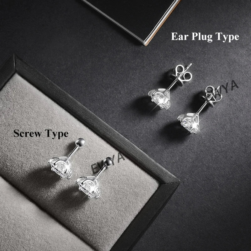 EWYA 0.2/0.5/2ct D Color Moissanite Screw Stud Earrings for Women Men Silver 925 Plated 18K Pass Diamond Test 6 Prong Earring
