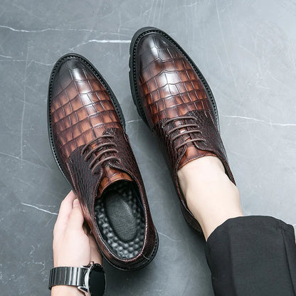Luxury Men's Leather Shoes Wedding Office Business Formal Dress Oxford Shoes Men Crocodile Patterned Lace-Up Pointed Toe Shoes