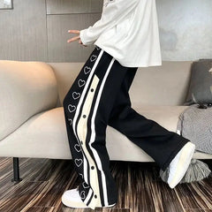 Wide leg Sweatpants Oversize Men Streetwear Side Button Baggy Pants