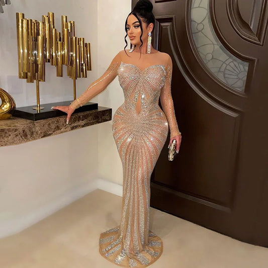 Formal attire Dresses: Rhinestone Mermaid Evening Dresses for Women Party Gown