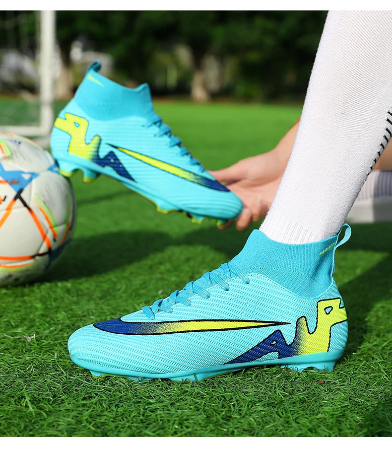 Professional Men High Ankle Football Boots Soccer Cleats TF/FG Training