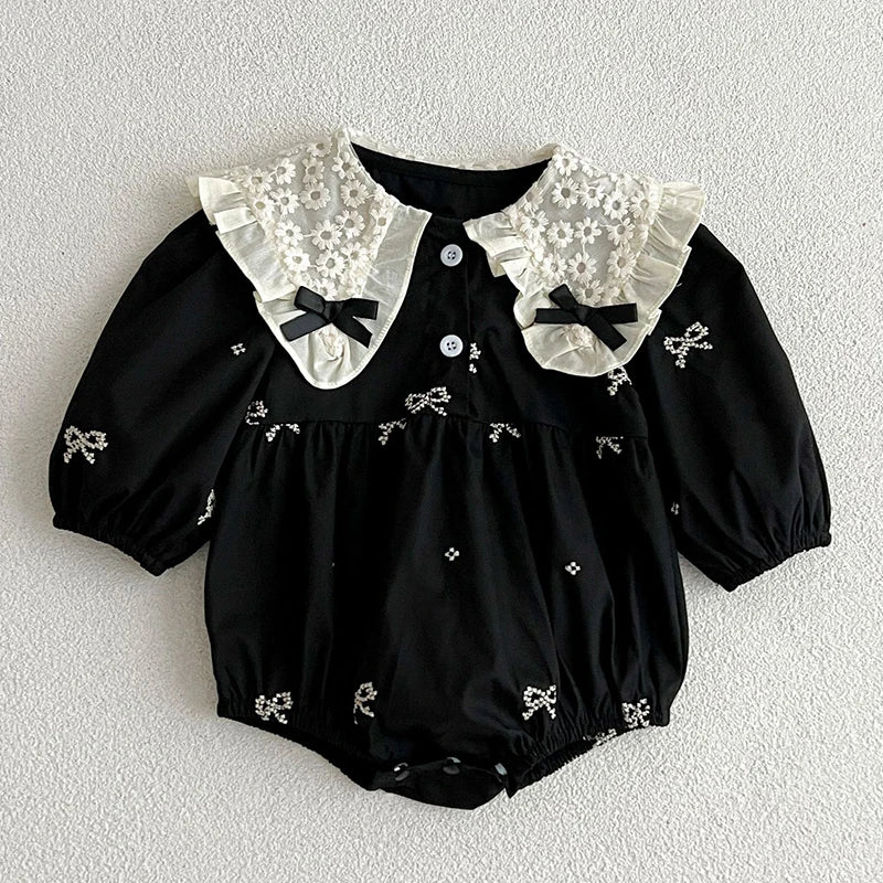 Kids Baby Girls Long Sleeve Sweet Embroider Sisters Rompers