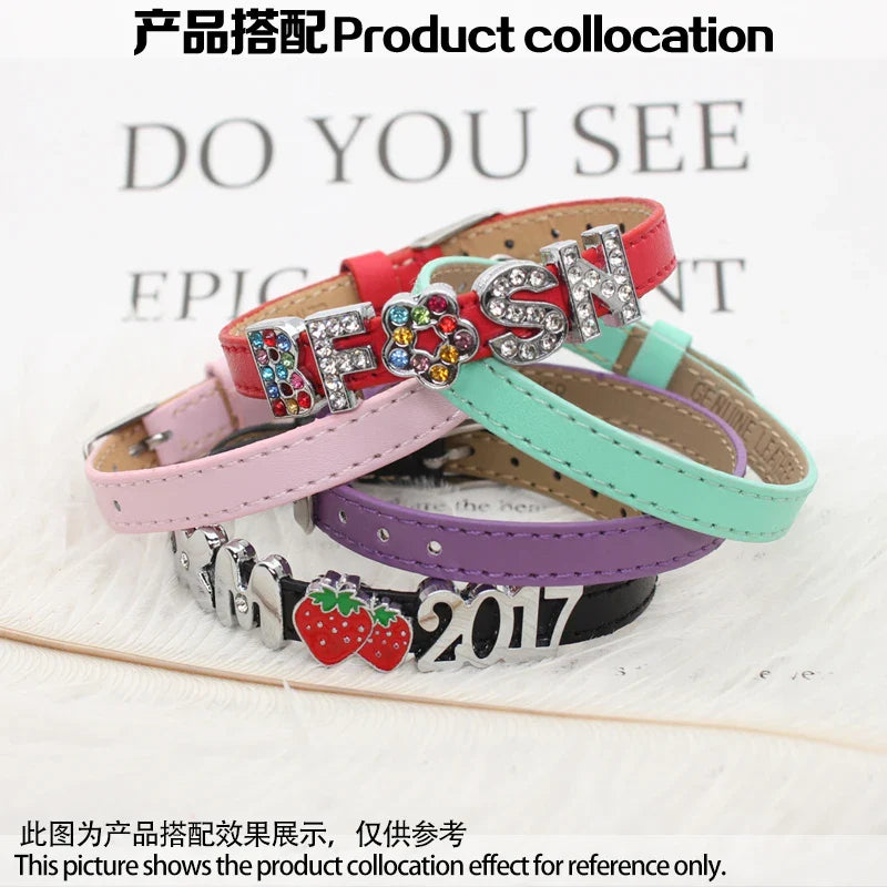 20pcs Real Leather Bracelet Band 8/10mm Width 21cm Length Through Slide Charms Letters Alphabet DIY Jewelry For Women Kids Gift