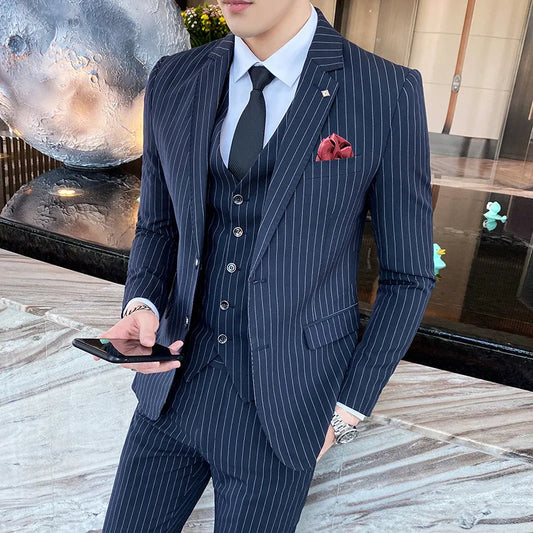 Tuxedo for Mens: Men's Slim Fit Three-Piece Business Suit Set with Blazer, Vest, and Pants