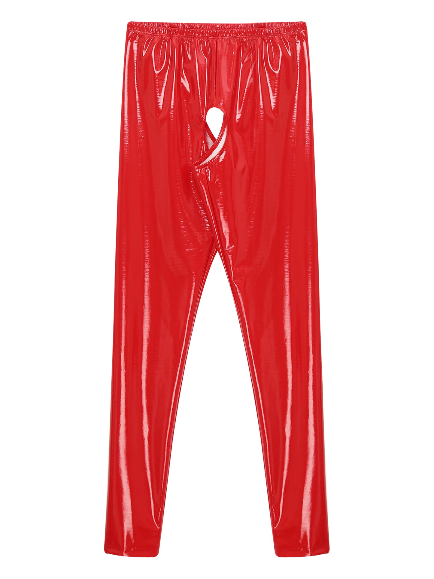 Womens Wet Look PVC Leather Open Crotch Butt Leggings High Waisted Crotchless