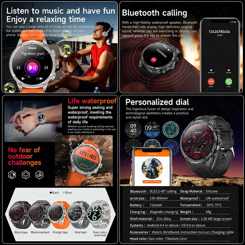 New T-Rex3 710mAh Large Battery Durable Adult Smart Watch 1.85-inch GPS trackr Compass 3ATM Waterproof BT Call Sports Smartwat