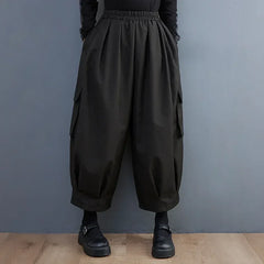 Black Vintage High Elastic Waist Oversized Cargo Pants Women