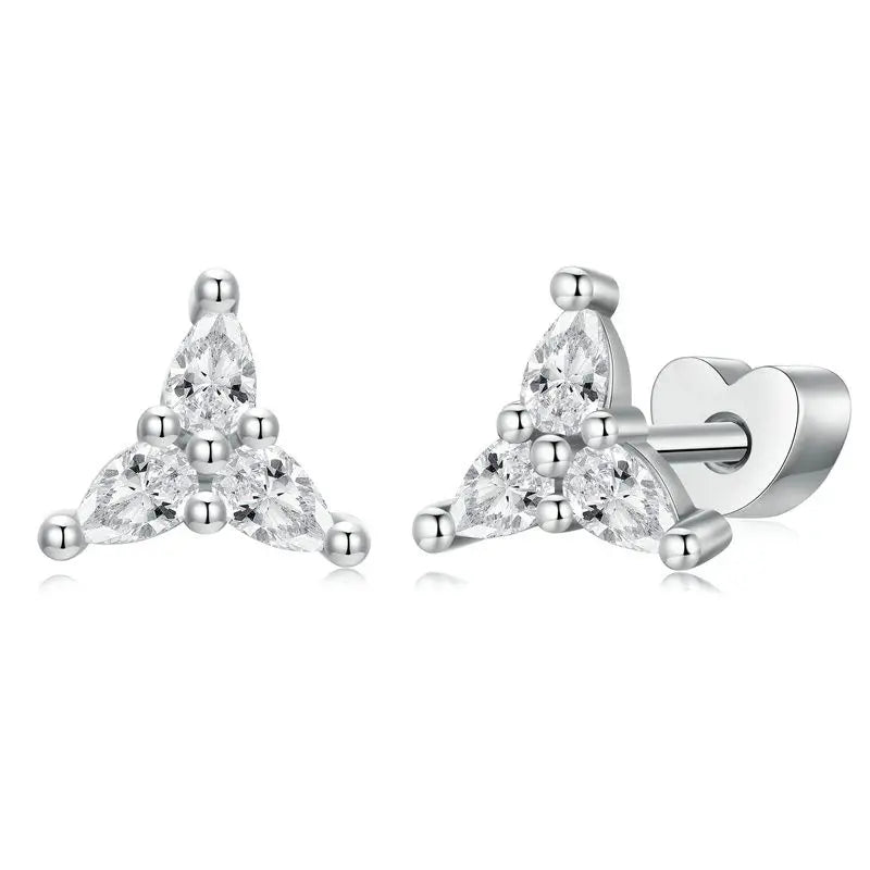 WOSTU 925 Sterling Silver Animals Cute Paws Rainbow Stud Earrings For Women Heart Oval Flower Zircon Crab Ear Studs Jewelry Gift