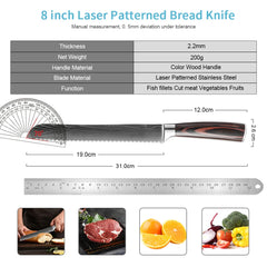 Kitchen Bread Knife Serrated Design Laser Damascus Stainless Steel Blade 8 inch