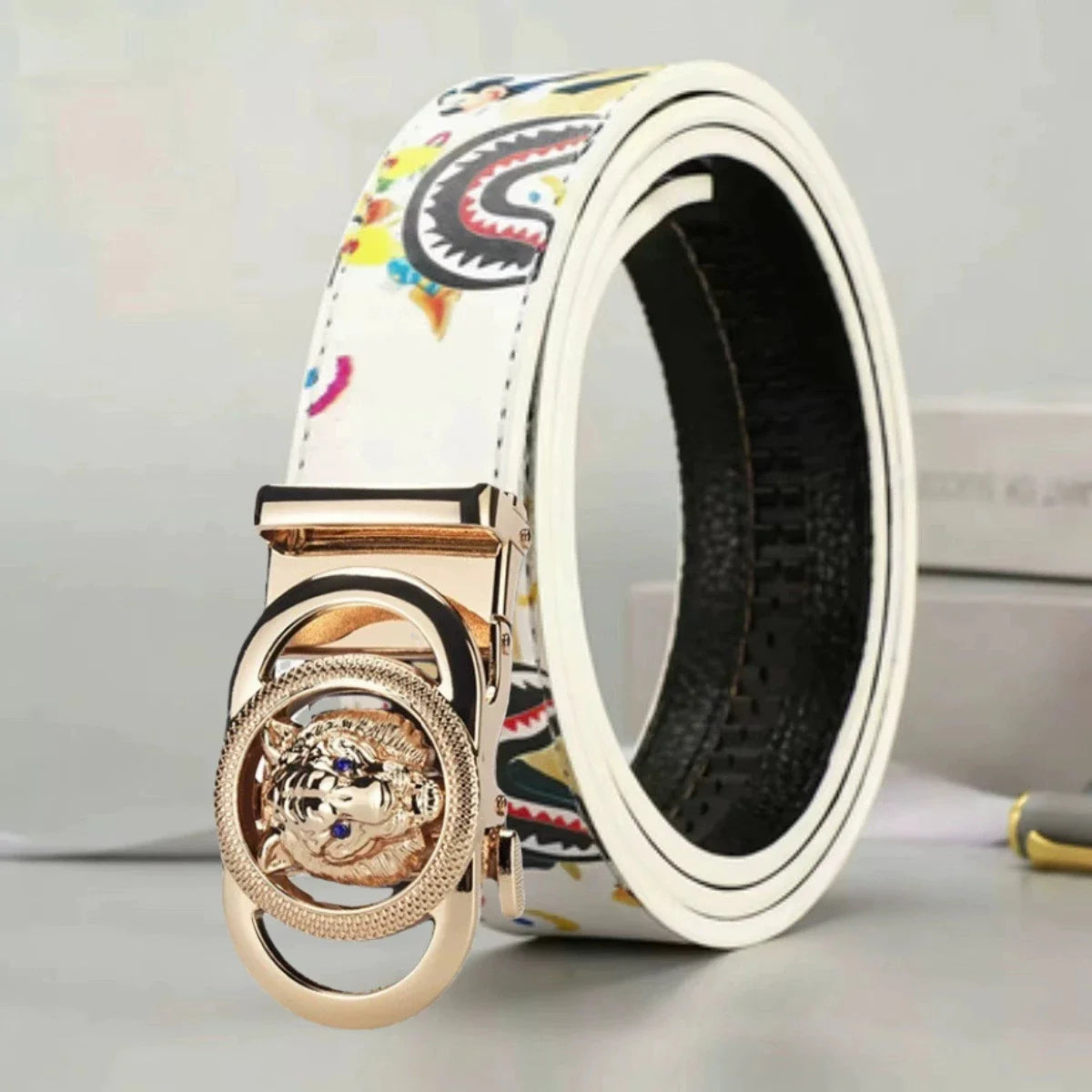 2026 Double Ring Automatic Buckle Belt Men's Leather Belt Cowhide Fashionable and Simple Belt Gold and Silver Alloy Buckle Belt