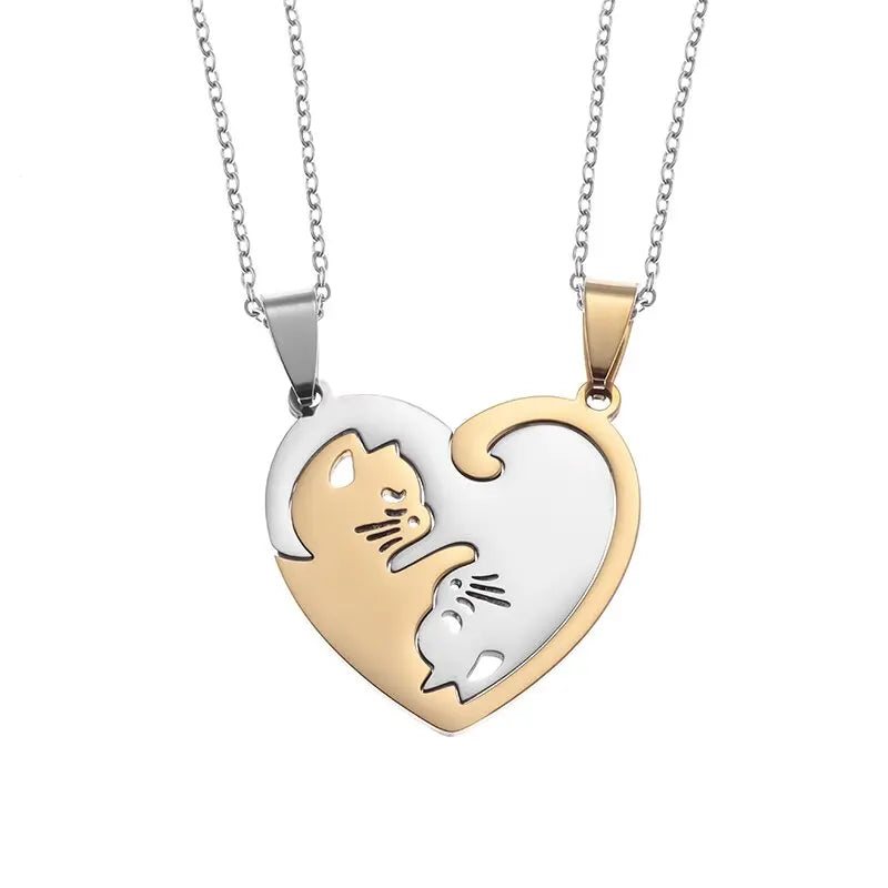 Hug Love Pet Cat Pairing Couple Necklace Fashion Stainless Steel Men Women