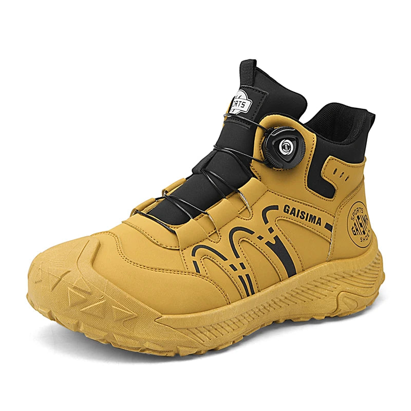 Street Yellow Men's Biker Boots Fashion Design Knob Motorcycle Boots Men British Style Casual Outdoor Leather Ankle Boots Man