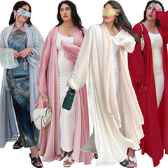 Abayas Muslim Women Satin Kimono Abaya Damen Dubai Elegant Luxury Kaftan