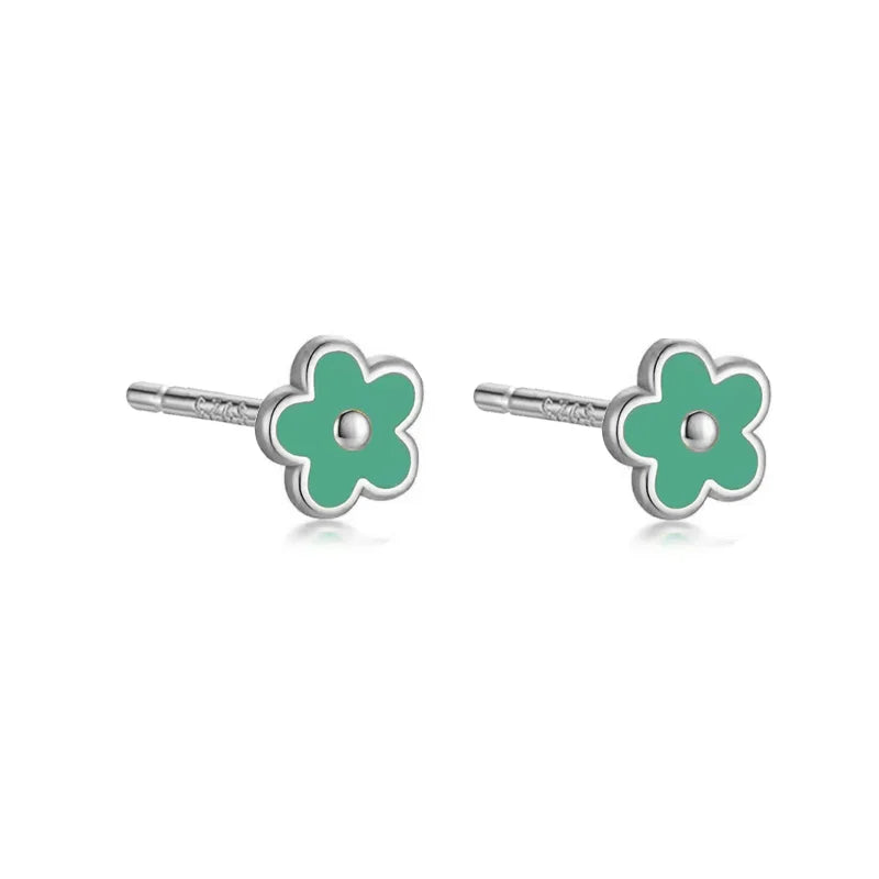 WANTME 925 Sterling Silver Romantic White Enamel Flower Screw Bead Stud Earrings for Women Fashion Simple Piercing Jewelry Gift