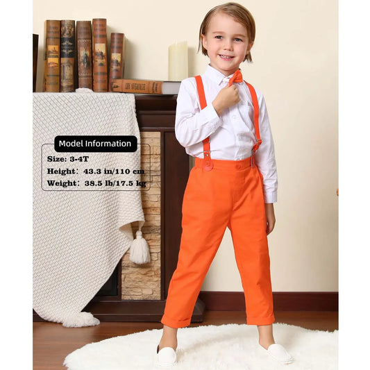Suspenders Outfits Baby Boys Formal Clothing Sets Wedding Ring Bearer Clothes Kids Plaid Solid Suit Toddler Birthday Pants Set