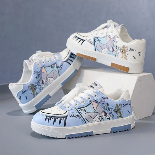 Four Seasons Children's Shoes Soft Bottom Fashion Leather Kids Flat Sneakers Cartoon Boys Girls Casual Sports Running Shoes