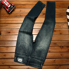 Black Gray Jeans Men's Slim Fit Ankle-Tied Trendy Fashion Blue Elastic