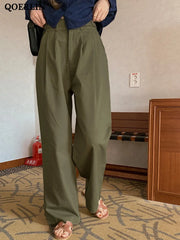 Minimalism Casual Women Suit Pants Wide Leg Pants Straight Floor Pants