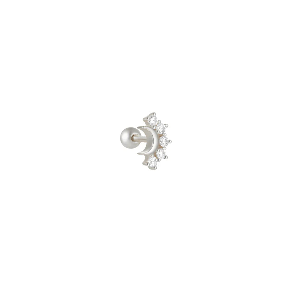CANNER 1PC 925 Sterling Silver Crown Horse Eye Zircon Heart Flat Head Cartilage Piercing Stud Earring For Women Claasic Earring