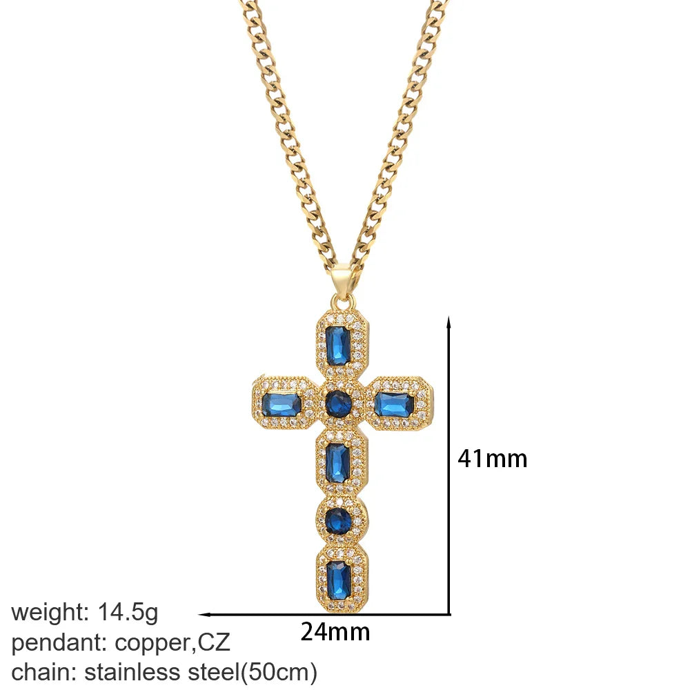 Cross Women's Pendant Collar Gold Color Our Lady Choker Jesus Necklace for Women Long Stainless Steel Chain Amulet Collars