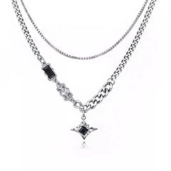 Hip Hop Zircon Star Double Layer Necklace For Men Women Trend Charm Titanium